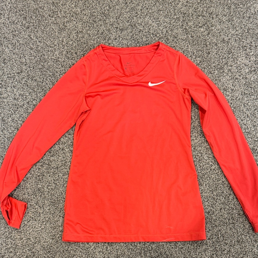 Nike Women’s Long Sleeve Athletic Top - Coral with White Swoosh